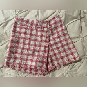 Dex Adorable Pink and White Gingham Women Skort